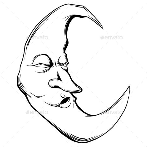 Vector Illustration Crescent Moon Face in White #Crescent, #Illustration, #Vector, #White Half Moon Face Drawing, Crescent Illustration, Happy Icon, Crescent Moon Face, Moon Faces, Half Moon Tattoo, Lunar Moon, Crescent Moon Tattoo, Space Drawings