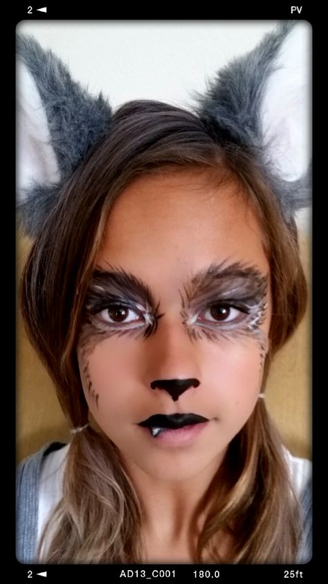 Painted Wolf Face, Homemade Wolf Costume, Coyote Face Paint, Kids Wolf Face Paint, Easy Wolf Face Paint, Wolf Face Makeup, She Wolf Makeup, Werewolf Face Paint For Kids, Simple Wolf Makeup