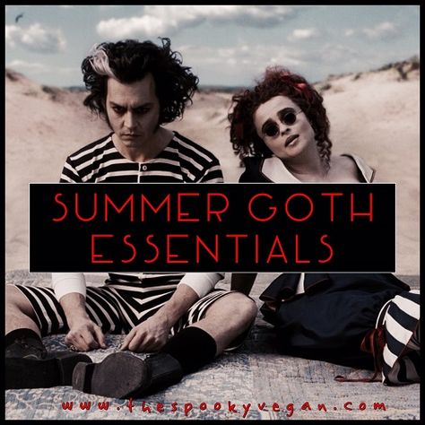 The Spooky Vegan: 20 Summer Goth Essentials to Survive the Sun Goths In Summer, Gothic Summer Aesthetic, Alt Goth Summer Outfits, Gothic Outfits Summer, Goth Wardrobe Essentials, Gothic Beach Outfit, Beach Goth Aesthetic, Goth Alt Outfits, Casual Goth Summer