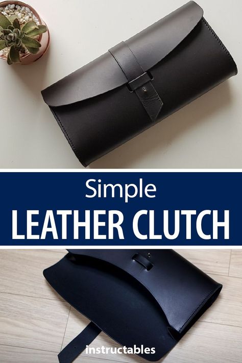 Make a simple clutch from leather. The basic design makes it easy to make while still being fashionable.  #leatherworking #accessory #bag #purse Handmade Leather Clutch Bag, Simple Leather Purse Pattern, Diy Leather Clutch Bag, Leather Clutch Pattern, Leather Purse Diy, Diy Leather Clutch, Simple Leather Clutch, Diy Clutch Purse, Handmade Clutch Purse