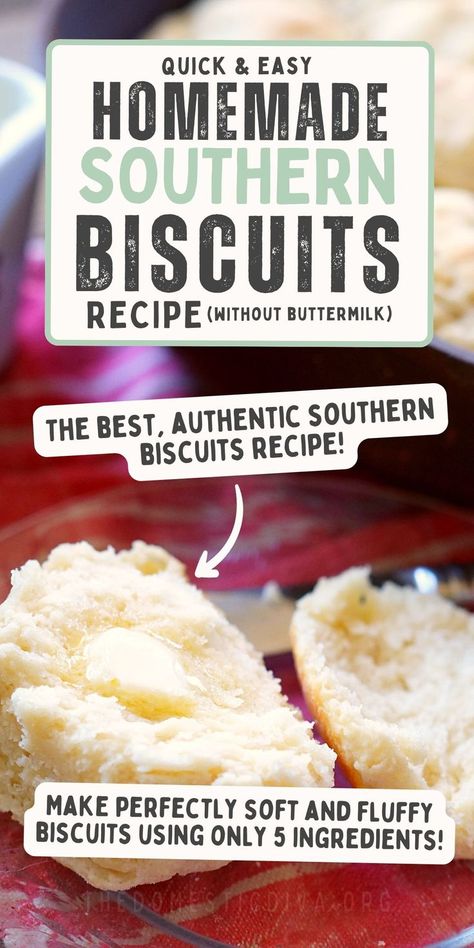 The ultimate quick and easy homemade southern biscuits recipe without buttermilk. Biscuits Without Baking Powder, Homemade Southern Biscuits, Fluffy Homemade Biscuits, Southern Biscuits Recipe, Country Biscuits, Best Homemade Biscuits, Southern Buttermilk Biscuits, Easy Homemade Biscuits, Baking Powder Biscuits