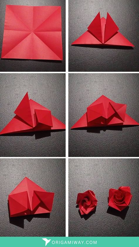 A paper origami red rose Paper Origami Flowers, Easy Origami Flower, Origami Flowers Tutorial, Paper Roses Diy, Creative Origami, Cute Origami, Origami Rose, Origami Patterns, Výtvarné Reference