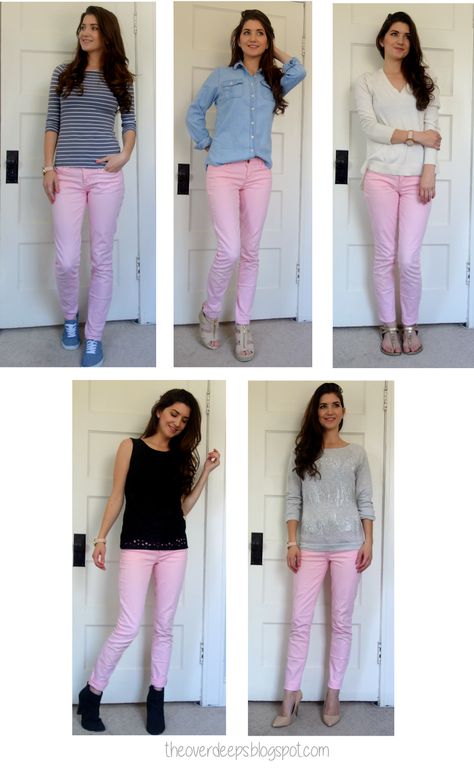 5 Ways to style pink jeans | The Overdeeps Pink Jeans Outfit Summer, Pink Jeans Outfit, Pink Pants Outfit, Light Pink Pants, Capsule Wardrobe Planning, Light Pink Jeans, Neon Prom Dresses, Jeans Rosa, Colorful Pants