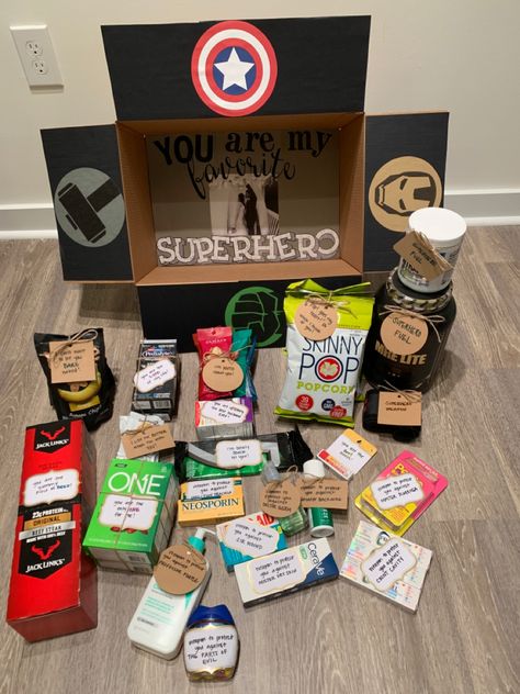 Deployed Care Packages, Father’s Day Military Care Package, Long Distance Package Ideas, Diy Care Package For Boyfriend, Care Box For Boyfriend, Deployment Halfway Boxes, Care Package Ideas For Husband, Themed Care Packages, Army Care Package Ideas Boyfriends