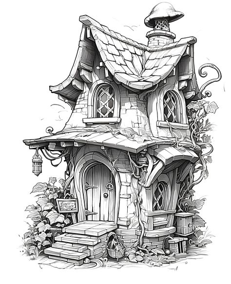 Fairy House Drawing, Drawing Mermaid, Castle Coloring Page, Easy Pencil Drawings, Drawing Heart, Surrealism Drawing, Drawing Dragon, Spooky Castles, Magical Design