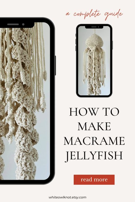 3D Fiber Art - Macrame Jellyfish/ Handmade Ocean Vibes Decor/ Macrame DIY Pattern Macrame Jellyfish, Macrame Hammock Pattern, Jellyfish Tutorial, Art Macramé, Jellyfish Light, Macrame Hammock, Knots Guide, Sewing Seams, Macrame Home Decor