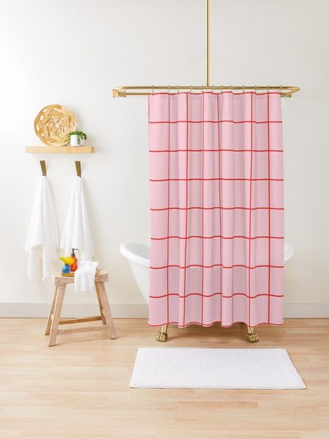 "Pink and red grid pattern design" Shower Curtain for Sale by artred | Redbubble Grid Shower Curtain, Anime Bathroom, Funny Shower Curtain, Grid Pattern Design, Grid Design Pattern, Animal Shower Curtain, Retro Shower Curtain, Funny Shower Curtains, Shower Curtain Bathroom