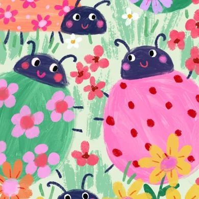 Kate McFarlane on Instagram: "Happy April! 🌸🌷🐞🌼 Spot the ladybirds! 🤗 #springtime #ladybird #ladybug #surfacepatterndesign #kidsillustration #springinbloom #theydrawandgarden #colourandtexture #floralpattern #artlicensing #textiledesign" Ladybird Bedroom, Sanrio Artwork, Kate Mcfarlane, Ladybird Illustration, Ladybird Drawing, Ladybug Watercolor, Ladybug Painting, Ladybug Illustration, Ladybug Craft