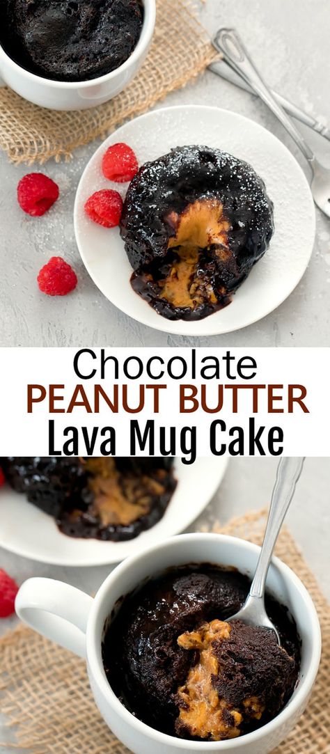 Lava Mug Cake, Peanut Butter Mug Cakes, Mug Cake Microwave, Mug Cakes, Single Serve Desserts, Single Serving Recipes, Molten Chocolate, Molten Lava, Chocolate Lava