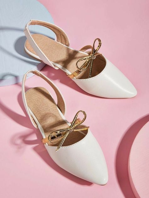 Shoes Flatlay, Shoes Editorial, Shein Shoes, Kids Flats, Girls Flats, Fantastic Shoes, Bow Decor, Slingback Flats, Chic Shoes