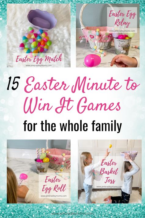 15 Easter Minute to Win It Games for the Whole Family Easter Games For Class Party, Easter Minute To Win It Games For Families, Easter At Home Activities, Large Group Easter Activities, Easter Games And Activities, Easter Class Party Games, Easter Relay Games For Kids, Easter Teen Games, 1st Grade Easter Party Ideas