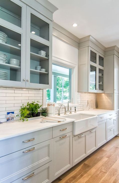 Luxury White Kitchen, Balboa Mist, Kitchen Paint Colors, New Kitchen Cabinets, Kitchen Cabinets Makeover, Kitchen Farmhouse, Grey Kitchen Cabinets, Kitchen Cabinet Colors, Grey Kitchens