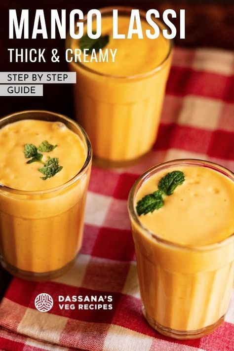 Mango Lassi is our all time favorite Indian summer drink. What better way than to combine the sweetness of mangoes with the tanginess of yogurt. Make this fruity, creamy, refreshing Mango Lassi recipe in less than 15 minutes with ripe mangoes, yogurt and your choice of flavorings - cardamom, saffron or rose water. Mango Lassi Alcohol, Mango Lassi Smoothie, How To Make Mango Lassi, Mango Lassi Cocktail, Recipes With Dried Mango, Indian Lassi Recipe, Mango Indian Recipes, Cooked Mango Recipes, Mango Lassi Recipe Easy