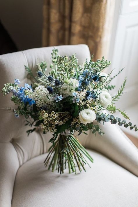 Thistle Wedding Flowers, Thistle Wedding, Blue Flowers Bouquet, Blue Wedding Bouquet, Victoria Wedding, Bridal Bouquet Flowers, White Bridal Bouquet, Blue Wedding Flowers, Blue Bouquet