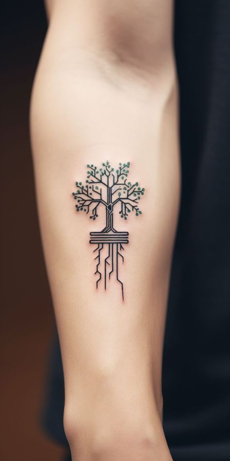 Explore the best meaningful forearm tattoo ideas for men with designs that carry deep significance. Tree Forearm Tattoo, Geometric Tattoo Tree, Tech Tattoo, Unique Tattoos For Men, Small Forearm Tattoos, Wrist Tattoos For Guys, Arm Band Tattoo, Small Hand Tattoos, Small Tattoos For Guys