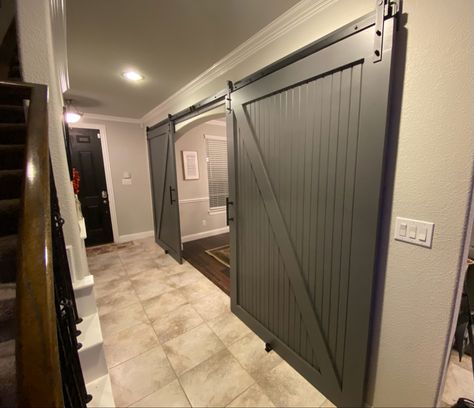 Our client no longer needed their formal dining room. Instead, they wanted an in-home office. We created division by enclosing the space with beautiful barn doors! Enclosing Dining Room For Office, Formal Dining Room, Barn Doors, Formal Dining, The Space, Barn Door, Division, Home Office, Dining Room