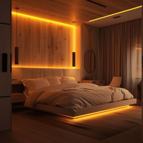 Neon Bedroom, Led Lighting Bedroom, Warm Bedroom, Moody Bedroom, Dark Bedroom, Mens Bedroom, Fall Bedroom, Perfect Bedroom, Decoration Inspiration