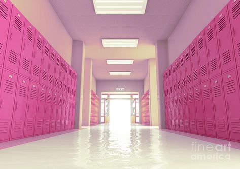 School Lockers Hallway, Pink Lockers, Graphic Design Classroom, Pink Classroom, High School Lockers, High School Crush, School Locker, School Hallways, American High School