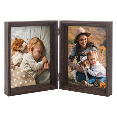 PRICES MAY VARY. 【Double Picture Frames】Suitable for two 5x7”photos side by side. Frames are stably connected with stainless steel hinges, can be 180° folded. 【High Quality】Rustic dark brown color available, MDF material, sturdy and not easy to deform. Make memories last a lifetime. 【Real Glass】Real glass front, high definition, gives a clear view of your cherish memory. Dust and moisture proof, easy to clean. 【Tabletop】Support vertically display only. Frames moulding is 0.6" wide, stable placed Itsuka Kendo, Double Picture Frame, Double Picture, Double Frame, Stainless Steel Hinges, Picture Frame Display, Kendo, Dark Brown Color, Grandparents Day