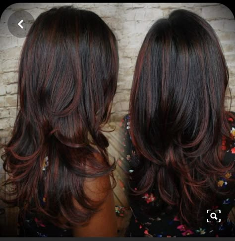 Black Waves, Rambut Brunette, Black Hair With Highlights, Red Highlights, Winter Hair Color, Burgundy Hair, Trendy Hair Color, Hair Color Highlights, Brown Hair With Highlights