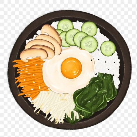 Korean Food Stickers, Food Icon Png, Korean Bibimbap, Sticker Transparent Background, Food Sticker, K Food, Sticker Transparent, Food Png, Stickers Design