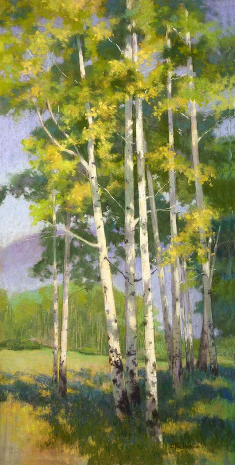 Summer Aspens by Diane Fechenbach, Pastel, 30 x 15 x 0 Painting Aspen Trees, Summer Tree Painting, Aspen Tree Watercolor Painting, Aspen Tree Painting Easy, Autumn Aspen Trees, Aspen Trees Photography, Aspen Tree Oil Painting, Aspen Trees Painting, Birch Trees Landscaping