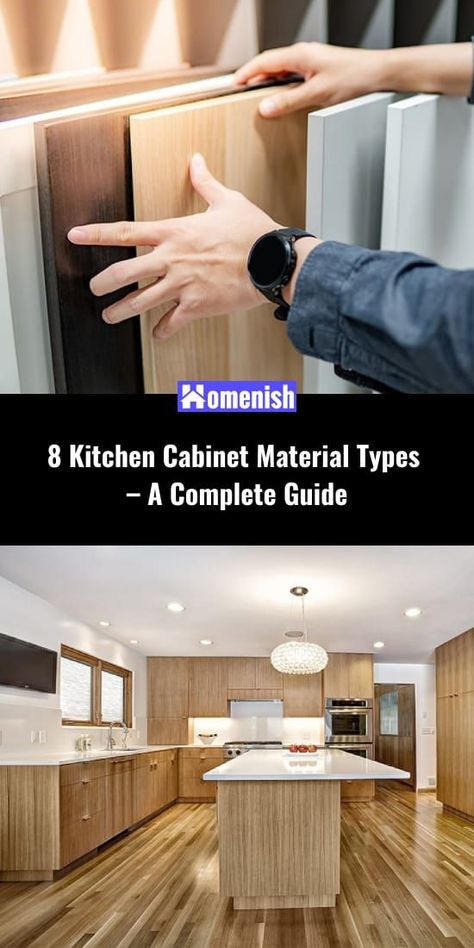 Cabinets are arguably the most essential parts of a kitchen design. After all, they provide us with ample storage space! But aside from storage, cabinets play a key role in the aesthetics of the kitchen. Here we will take a look at the most common kitchen cabinet material types as well as the pros and cons of each material. Kitchen Cabinet Material Types, Wood Laminate Kitchen Cabinets, Wood Laminate Kitchen, Kitchen Cabinet Material, How To Make Kitchen Cabinets, Kitchen Cabinets Materials, Types Of Kitchen Cabinets, Laminate Kitchen Cabinets, Used Cabinets