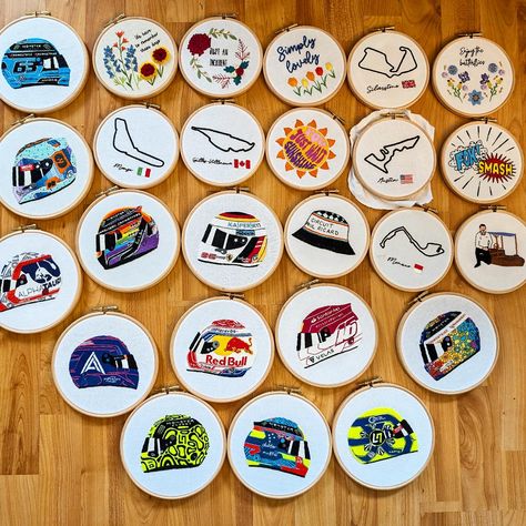 A friend asked how many F1 embroideries I've made now so I thought I would lay them all out for one pic 😁 most of these are on sale as DIY kits but some are no longer available! Which is your favourite of the lot? #F1artist #F1art #F1fans F1 Embroidery, F1 Art, Diy Kits, One Pic, How Many, On Sale, Embroidery, Quick Saves