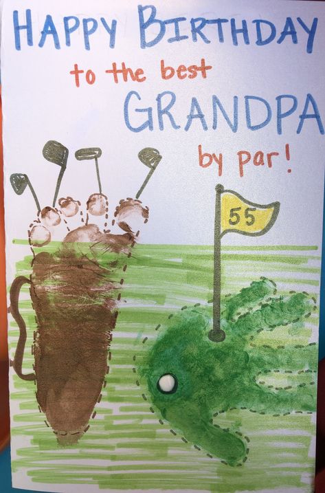 Birthday card for Grandpa Birthday Footprint Art Grandparents, Happy Birthday Grandpa Handprint Art, Grandpas Birthday Card, Handprint Art For Grandfather, Best Daddy By Par Craft, Birthday Handprint Art Dads, Birthday Crafts For Grandfather, Toddler Happy Birthday Crafts, Grandpa Cards From Kids