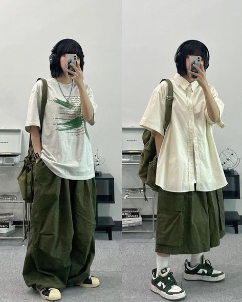 Japanese Baggy Style, Baggy Clothes Poses, Baggy Dresses Outfit, Japanese Baggy Fashion, Fem Masculine Outfits, Enby Outfits, Baggy Clothing, Sick Clothes, Character Inspired Outfits