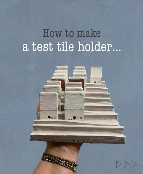 Trine Bentsen on Instagram: "••• how to make a test tile holder for your glaze firings 🔥 Follow 👉🏻 @keo.ceramics for more tips & tricks🫶🏻 If you want to see how your glazes move but you still want a flat test tile, then this might be the solution for you‼️♥️ I fire my test tiles this way so than I can still see how they would move on for instance a cup, but they are still flat so that I can hang them on a board in my studio 🤩 This is a great way to get an overview of all your glazes 😍" Ceramics Test Tiles, Pottery Glaze Test Tiles, Test Tiles Glaze, Ceramic Glaze Test Tiles, Pottery Test Tile Ideas, Glaze Test Tile Ideas, Glaze Test Tiles Display, Ceramic Test Tiles Ideas, Pottery Test Tiles