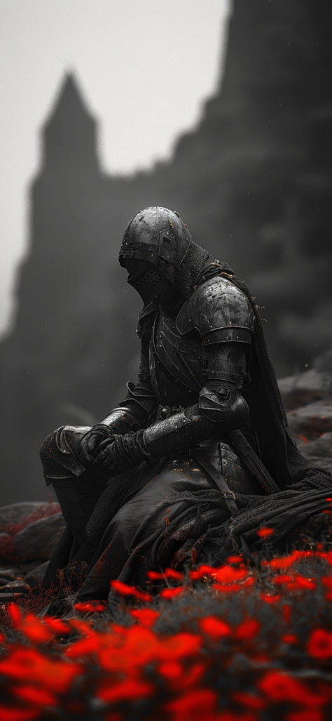 Made by A.I  #wallpaper #warrior #redandblack #knight Templar Knight Wallpaper, Crusader Knight Wallpaper, Warrior Aesthetic Wallpaper, Knight Wallpaper Aesthetic, Dark Fantasy Knight Art, A I Wallpaper, Knight Wallpaper Medieval, Templars Knight, Injured Warrior