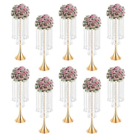 Quinceanera Centerpieces, Flowers Stand, Centerpieces Party, Dreamy Atmosphere, Party Table Decor, Event Centerpiece, Tall Vase, Diamond Pendants, Flower Centerpieces Wedding