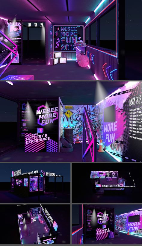 Neon Booth Design, Event Theme Ideas Creative, Gaming Booth, Bar Deco, Nightclub Design, Event Booth, Stage Set Design, 카페 인테리어 디자인, Exhibition Stand Design