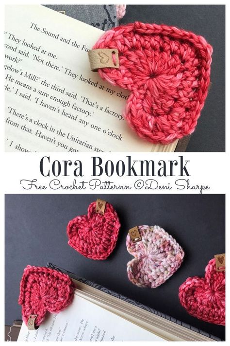 Corner Cora Bookmark Free Crochet Patterns Crochet Bookmarks Free Patterns, Easy Crochet Bookmarks, Crocheted Hearts, Crochet Valentine, Bookmarks Diy, Pocket Hugs, Bookmark Crochet, Crochet Pocket, Bookmark Pattern