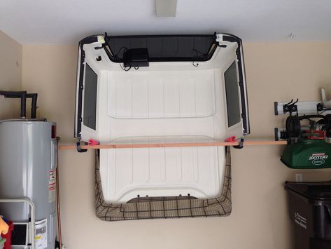 Hard top storage ideas - Page 2 - Jeep Wrangler Forum Jeep Hard Top Storage Ideas, Jeep Roof Storage, Jeep Top Storage, Jeep Living, Jeep Hardtop Storage, Jeep Storage, Jeep Wrangler Tops, Jeep Wrangler Hard Top, Jeep Wrangler Diy