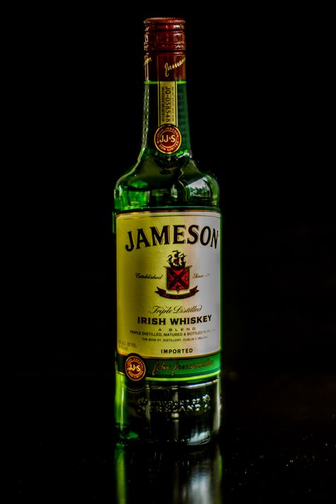 Jameson Irish Whiskey Bottle. #Natural Light Jameson Bottle, Vintage Flask, Jameson Whiskey, Jameson Irish Whiskey, Cigars And Whiskey, Whiskey Cocktails, Irish Whiskey, Studio Lighting, Coat Of Arms