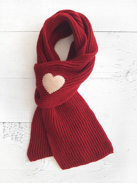 Knit Scarf Women, Red Wool Scarf, Handmade Wool Scarf, Heart Scarf, Knit Accessories, Heart Christmas, Scarf Wool, Knitted Heart, Cute Scarfs