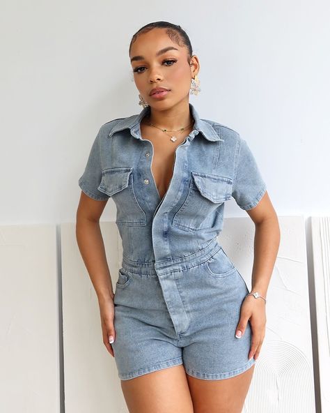 $59.99 ——> $47.99 (no code needed) “Same Page Collared Denim Romper” Shop our denim collection 🤍 Club Romper, Short Sleeve Jumpsuit, Denim Patterns, Scenery Nature, Short Sleeve Jumpsuits, Denim Romper, Slim Shorts, Jumpsuit With Sleeves, Denim Design