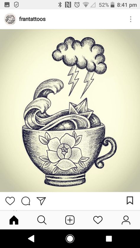 Storm In A Teacup Tattoo, Cup Of Tea Tattoo, Tea Tattoo, Teacup Tattoo, Storm Tattoo, Storm In A Teacup, American Traditional Tattoo Ideas, Cup Tattoo, Traditional Tattoo Ideas