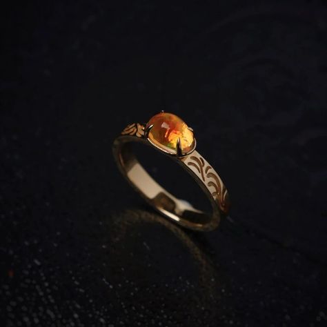 😊 I designed a new engagement ring! It has hand-carved baroque patterns, super beautiful! The Mexican fire opal also showcases stunning gold and green colors. I think this ring is like a time travel to The Baroque Golden Age, so I named it "The Golden Age"! What do you think? 😊💍 #JewelryLovers #JewelryMagic #Ring #OpalJewelry #JewelryLove #uniquelove #18KGold #FineJewelry #LuxuryFashion #FineJewels #OpalLove #DesignJourney #JewelryArt #OpalMagic #Opal #EngagementRing #engagementring #opalri... Fire Engagement Ring, Ornamental Filigree, Fire Opal Engagement Ring, Opal Engagement Ring, Mexican Fire Opal, Baroque Pattern, Baroque Art, Fire Opal Ring, Opal Ring Gold