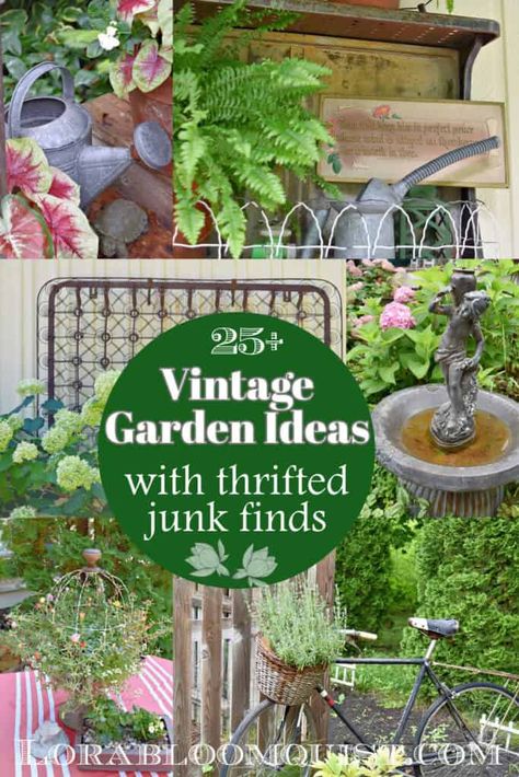 Love vintage finds? These vintage garden decor ideas will show you how to use your thrifted finds as charming garden features. Repurposed and upcycled vintage combine for summer garden tour inspiration that will inspire your creative gardening ideas. Garden Junk Ideas, Vintage Garden Ideas, Creative Gardening Ideas, Antiques Repurposed, Vintage Windmills, Grow Garden, French Country Garden Decor, Garden Organization, Vintage Gardening