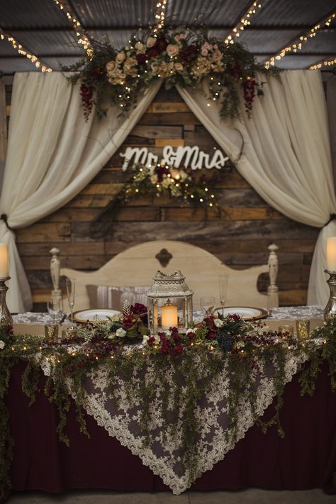 Table Wedding Decorations, Outdoor Wedding Backdrop, Sam Uley, Head Table Wedding Decorations, Western Themed Wedding, Head Table Wedding, Head Tables, Sweetheart Table Wedding, Bridal Table