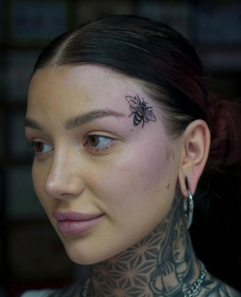 Side Of Head Tattoo Women, Subtle Face Tattoos, 2032 Fashion, Above Eyebrow Tattoo, Side Face Tattoo, Small Face Tattoos, Face Tats, Tattoo Face, Facial Tattoos