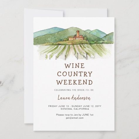 Watercolor Vineyard Bachelorette weekend  Invitation Bachelorette Vineyard, Vineyard Bachelorette Party, Vineyard Bachelorette, Winery Bachelorette Party, Bachelorette Weekend Invitations, Bachelorette Itinerary, Wedding Party Supplies, Bachelorette Party Themes, Bachelorette Party Invitations