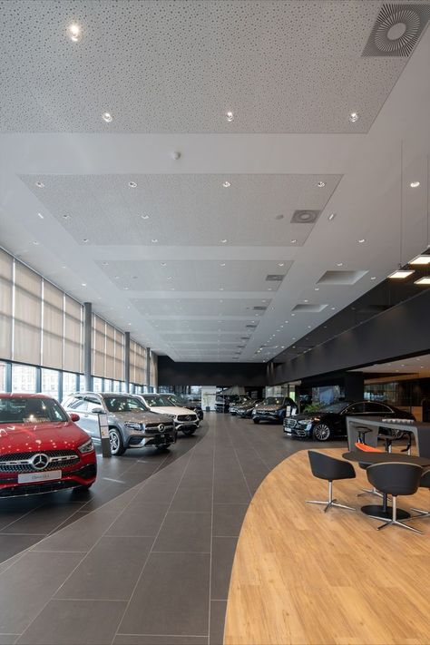 What does acoustic comfort and looking for a new car in common? 👉
The Mercedes-Benz car dealership and showroom in Colmar in France 🚘

So when you are looking for a new car, you can experience firsthand the GREAT acoustic comfort delivered in the form of acoustic ceilings from Knauf Danoline 🔊🙌

Aarchitects, Weber & Keiling, chose our acoustic gypsum ceilings 👉 Contur D+ with the perforation design: Unity 8/15/20 👈 in the whole showroom 🤩👂 Car Dealership Interior Design, Car Dealership Aesthetic, Mercedes Benz Showroom, Mercedes Showroom, Car Show Room, Car Dealership Design, Perforation Design, Mercedes Dealership, Car Showroom Interior