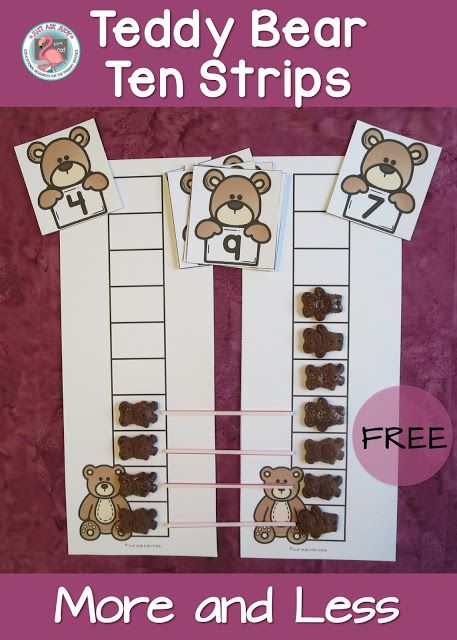 This is a free activity for teaching the concepts of more and less by comparing concrete quantities. The Teddy Bear Ten Strip activity focuses on using one to one matching to figure out which of two quantities is more or less. This is a partner activity that can be enjoyed by an adult and child or two children. Compare Numbers, Numeracy Activities, Prek Math, Numbers Kindergarten, Concrete Materials, Kindergarten Fun, Kindergarten Math Activities, Math Numbers, More And Less