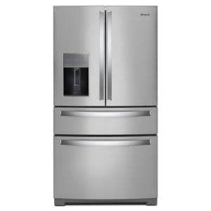 KitchenAid 25.8 cu. ft. French Door Refrigerator in Stainless Steel with Platinum Interior-KRMF706ESS - The Home Depot Fridge With Ice And Water Dispenser, Fridge Water Dispenser, 4 Door Refrigerator, Ice Storage, Bottom Freezer Refrigerator, Freezer Storage, Kitchen Redesign, Whirlpool Refrigerator, Stainless Steel Refrigerator