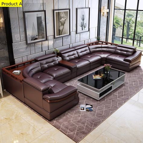 Modern Luxurious Leather Aesthetic Sectional Sofa – Lixra.com Parlor Design, Small Sectional Sofa, Family Sofa, Leather Sofa Living Room, Corner Sofa Design, Cool Couches, Leather Sectional Sofa, Living Room Sofa Design, Sofa Set Designs