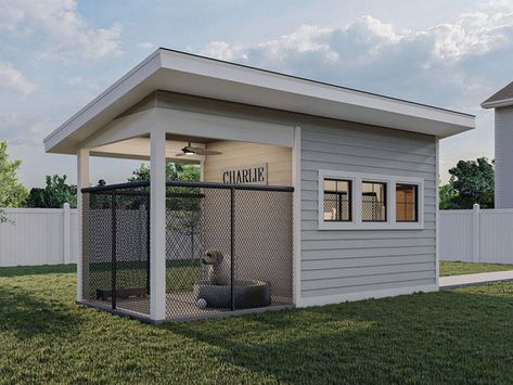 050X-0082: Doghouse with Enclosed Dog Run Large Dog House Outdoor, Dog House Ideas, Outside Dog Houses, Big Dog House, Luxury Dog House, Dog House Plan, Modern Dog Houses, Dog Kennel Designs, Large Dog House